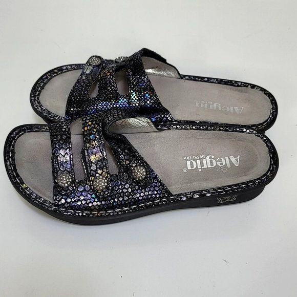 Alegria Womens 38 Fiona Leather Comfort‎ Wedge Sandals Mosaic Snakeskin Print - Picture 5 of 6